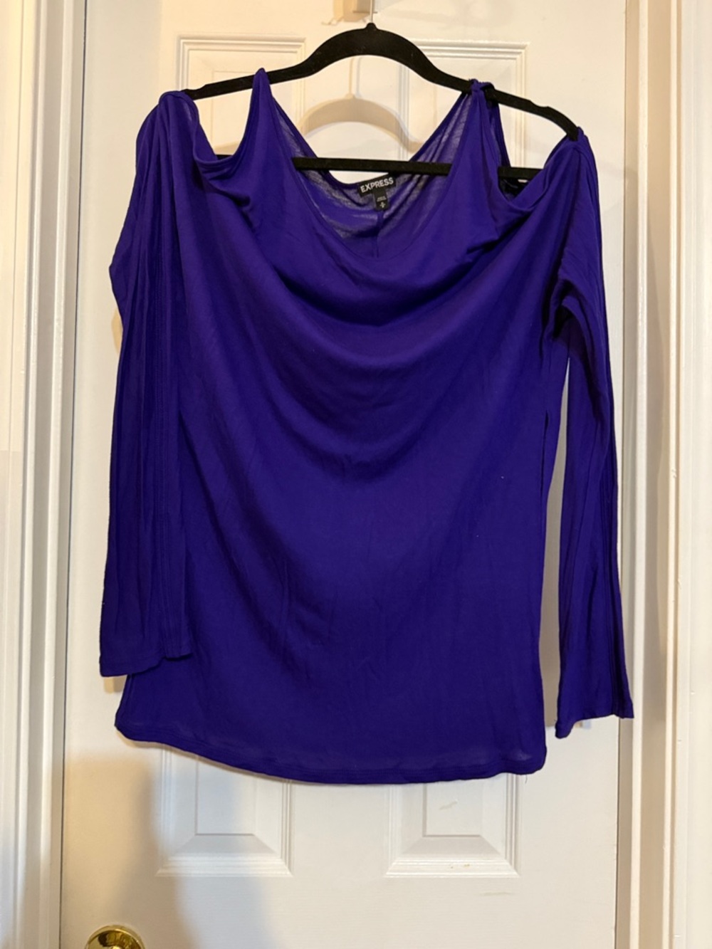 Express Purple Cold-Shoulder Long Sleeve Top
